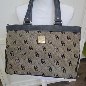 Dooney & Bourke Black and Tan Tote Bag with Leather Accents